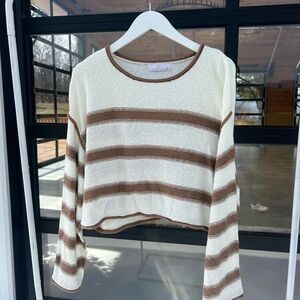 Everleigh Cream and Brown Knit Top